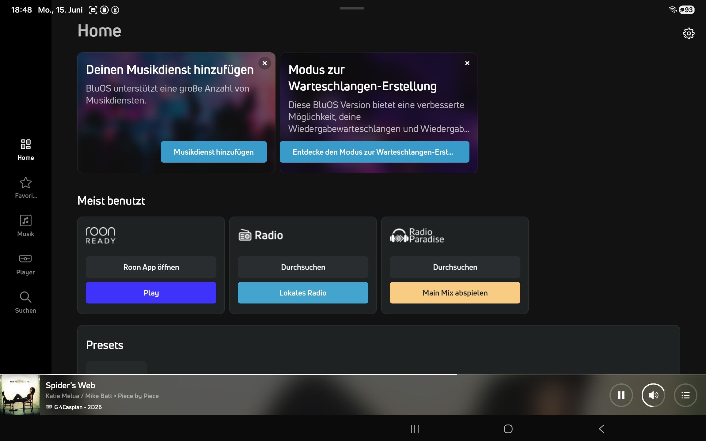 Caspian 4 G Streaming Roon und Internetradio